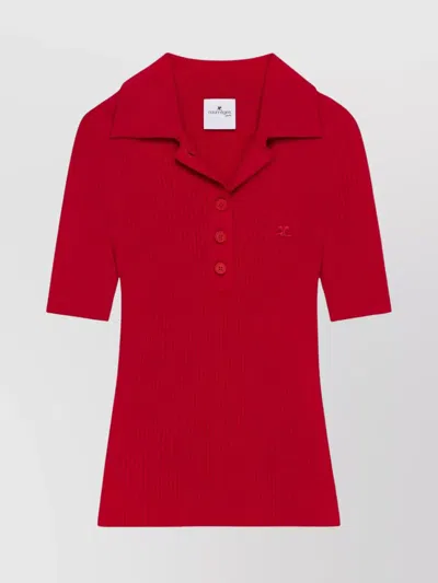 Courrèges Ribbed Polo Shirt With Polo Collar In Red