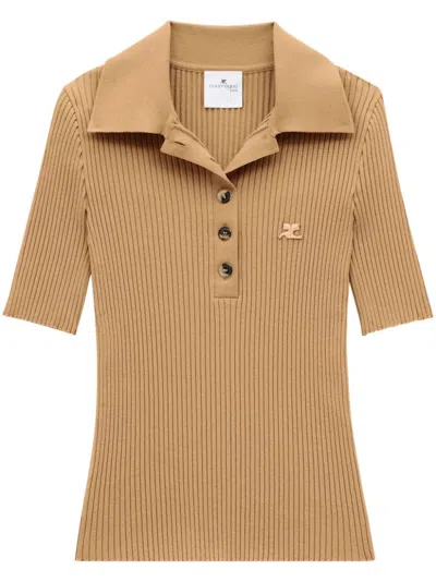 Courrèges Logo-embroidered Ribbed Jumper In Brown