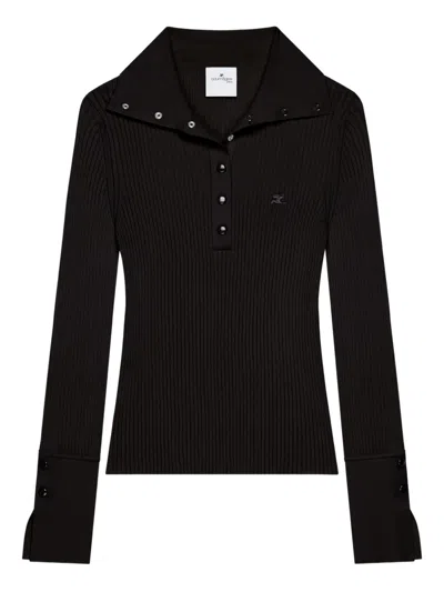 Courrèges Geripptes Poloshirt