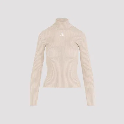 Courrèges Ribbed Roll Neck Jumper For Women In Neutral