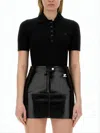 Courrèges Ribbed Short-sleeved Polo Shirt With Buttoned Placket In Black