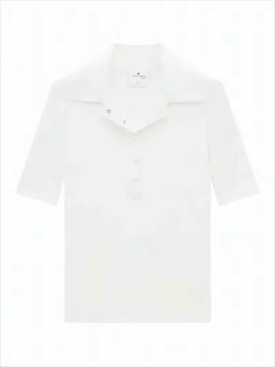 COURRÈGES RIBBED SHORT-SLEEVED SWEATER WITH BUTTONED PLACKET