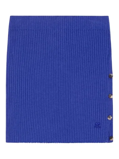 Courrèges Buttoned Light Rib Mini Skirt In Light Blue