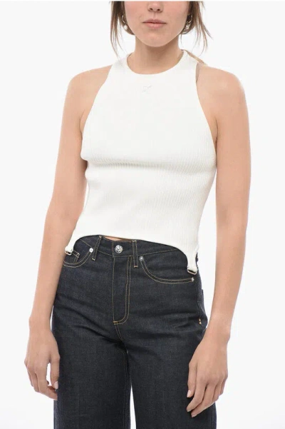 Courrèges Ribbed Sleeveless Top With Suspenders In White