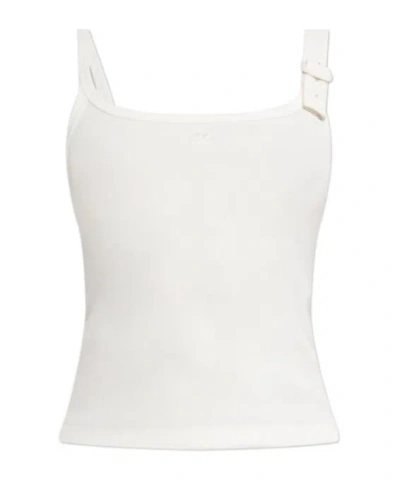 Courrèges Ribbed Sleeveless Vest In White