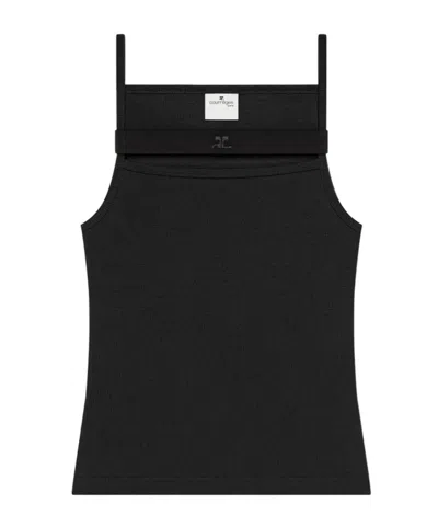 Courrèges Ribbed Strap Tank Top In Black