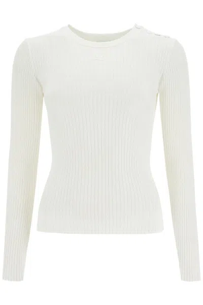 Courrèges Shoulder Snaps Rib Knit Sweater In White