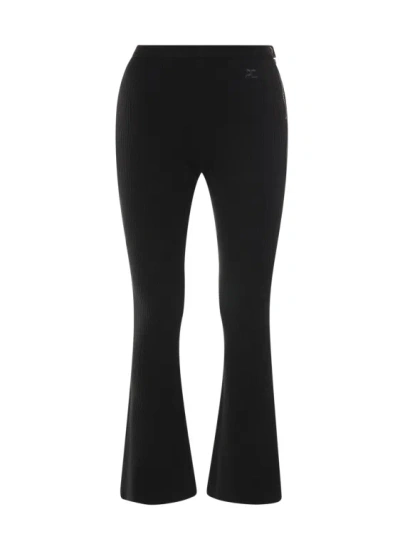 Courrèges Ribbed Stretch Viscose Trouser In Black