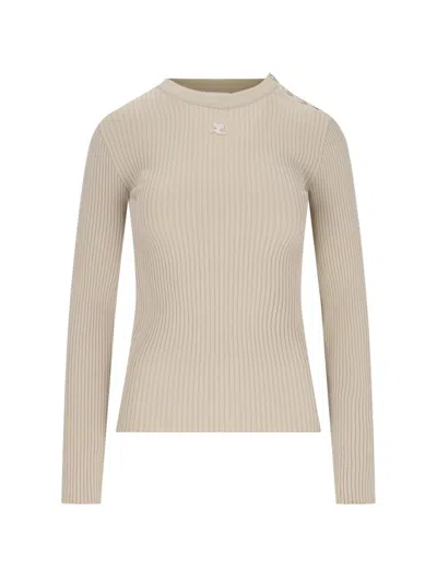 Courrèges Ribbed Sweater In Beige