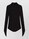 Courrèges Circle Rib Knit Mockneck Sweater With Embroidered Logo In Black