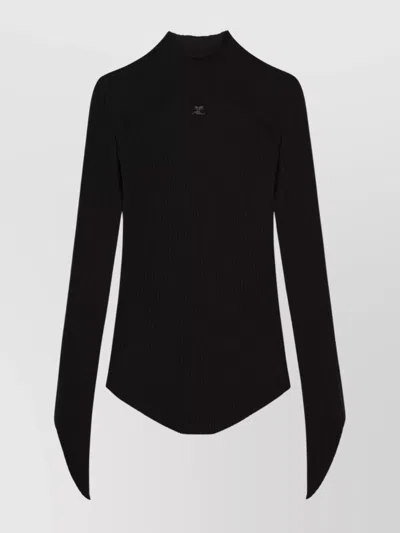 COURRÈGES RIBBED SWEATER HIGH-NECK SLANTED SLEEVES