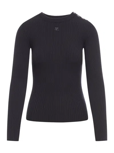 COURRÈGES RIBBED SWEATER WITH EMBROIDERY