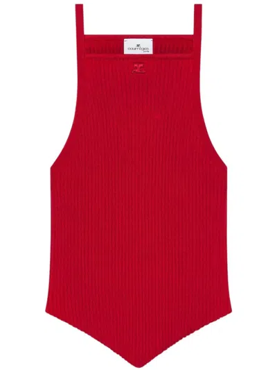 Courrèges Signature Pointy Rib Knit Top In Red