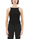 Courrèges Fitted Sleeveless Top With Ribbed Texture And Subtle Logo In Black
