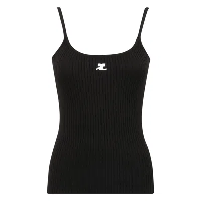 Courrèges Ribbed Tank Top In Black