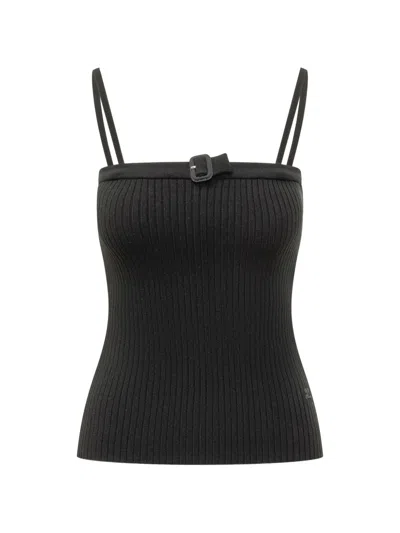 Courrèges Sleeveless Top Rib Knit Buckle Straps In Black