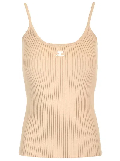 Courrèges Ribbed Tank Top In Brown