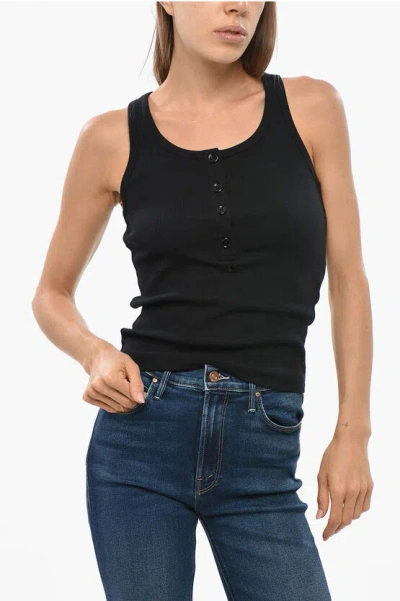 Courrèges Ribbed Tank Top With 4 Buttons In Black