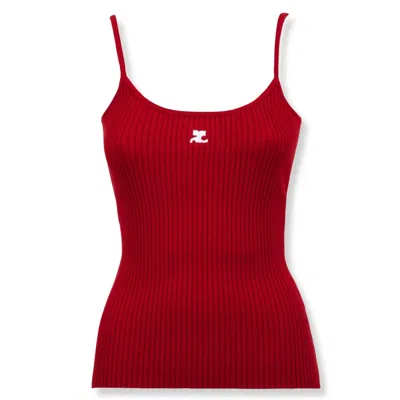 Courrèges Ribbed Tank Top With Boat Neckline In Red