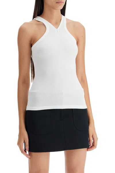 Courrèges Ribbed Tank Top With Zipper On The Neckline In 0001 Heritage White