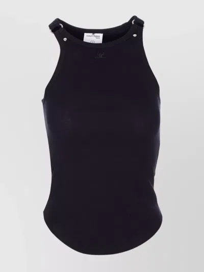 Courrèges Ribbed Tank With Metal Hardware And Piercing Detail