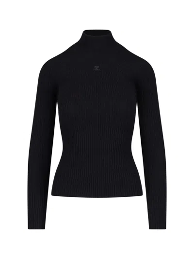 Courrèges Ribbed Turtleneck Sweater In Black