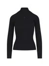Courrèges High-neck Sweater In Black Cotton And Wool Blend In Black
