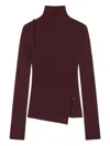 Courrèges Asymmetrical Turtleneck Sweater Buttons In Burgundy
