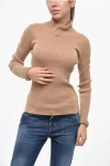 Courrèges Ribbed Turtleneck Sweater With Monogram In Brown