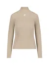 Courrèges Ribbed Turtleneck Top With Embroidered Logo In Neutral