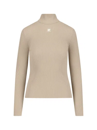 COURRÈGES COURRÈGES RIBBED TURTLENECK TOP WITH EMBROIDERED LOGO