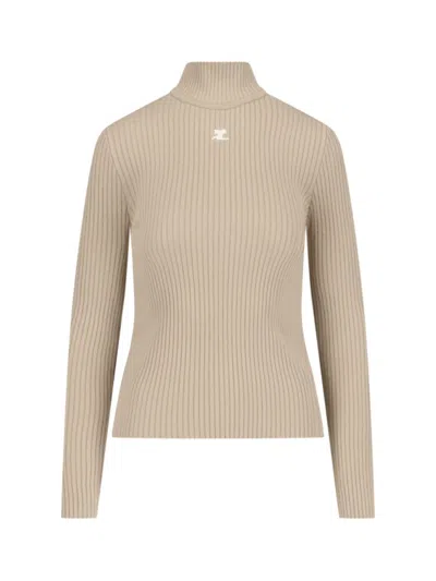 COURRÈGES RIBBED TURTLENECK TOP WITH EMBROIDERED LOGO