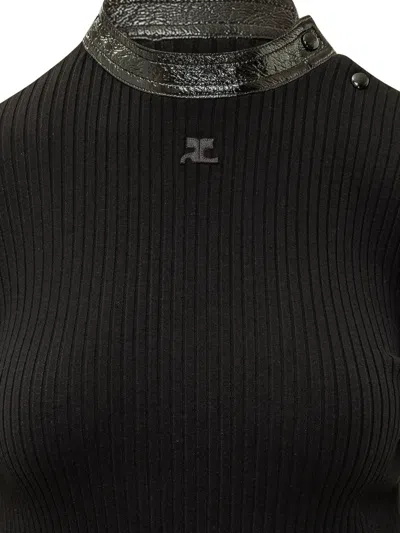 Courrèges Courreges Ribbed Vinyl Knit Sweater In Black