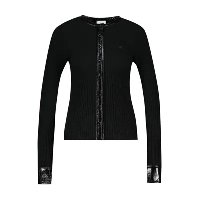 Courrèges Courregès Ribbed Viscoseblend Cardigan With Vinyl Trim, Black