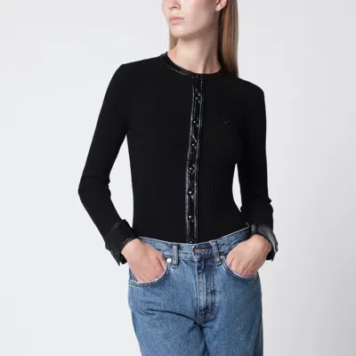 Courrèges Ribbed Viscose-blend Cardigan With Vinyl Trim, Black