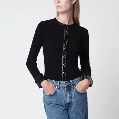Courrèges Ribbed Viscose-blend Cardigan With Vinyl Trim, Black