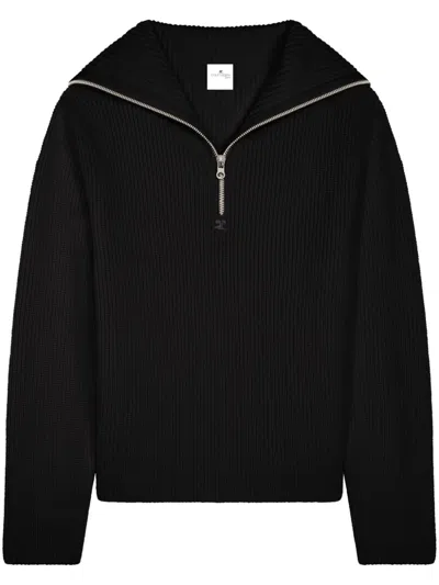 COURRÈGES RIBBED WOOL HOODED SWEATER