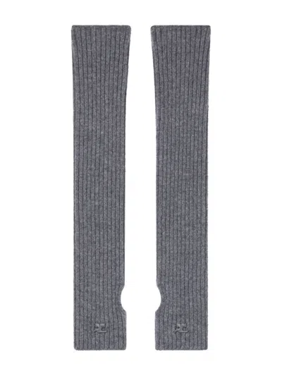 Courrèges Ribbed Wool Mittens In Grau
