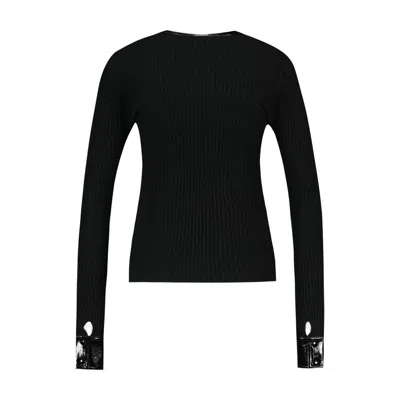 Courrèges Courreges Ribbed Wool With Contrasted Cuffs Cardigan In Black