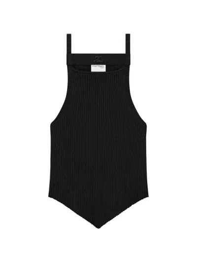 Courrèges Ribbed-knit Chest-strap Tank Top In Black