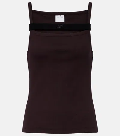 Courrèges Ribbed-knit Cotton Tank Top In Brown