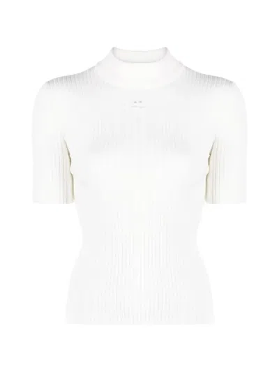 Courrèges Reedition Short Sleeves Ribbed Knitted Sweater Clothing In White