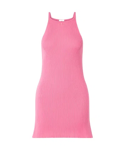 Courrèges Rib Knit A-line Mini Halter Dress In Pink