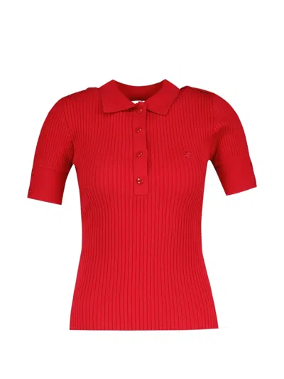 Courrèges Courreges Ribbed Viscose-polyester Polo In Red