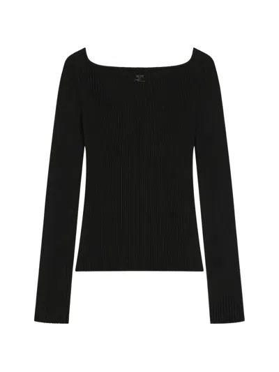 Courrèges Ribbed-knit Square-neck Sweater In Black