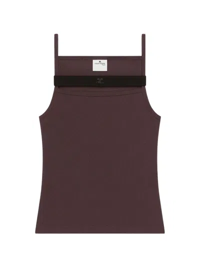 Courrèges Ribbed-knit Strap-detail Tank Top In Purple