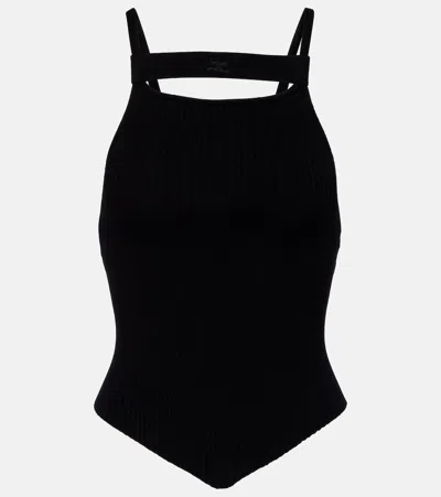 Courrèges Ribbed-knit Tank Top In Black