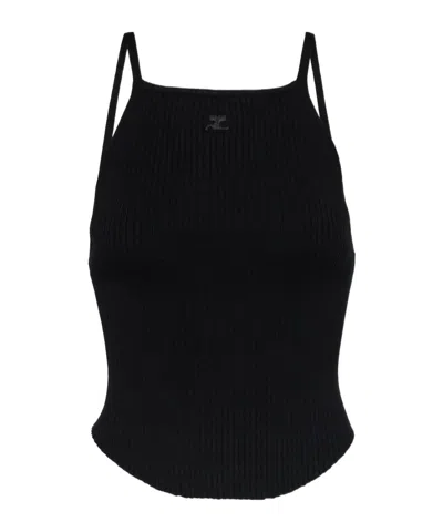 Courrèges Ribbed-knit Tank Top In Black