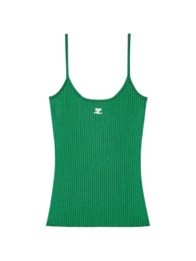 Courrèges Ribbed-knit Tank Top In Green