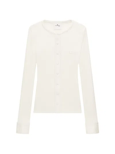 Courrèges Ribbed-knit Vinyl-trim Cardigan In White